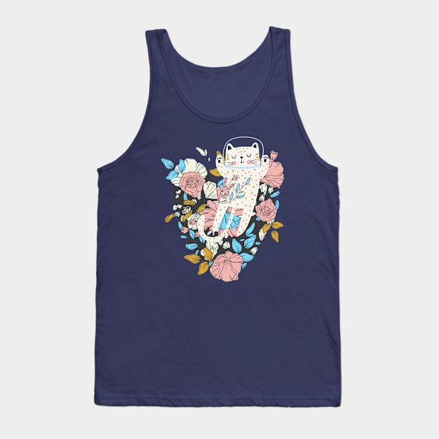 Cute Cat Austronaut Dreamer with Flowers Tank Top by Cute Pets Graphically